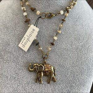 Signed Vintage Carol Dauplaise Elephant Crystal Semi Precious Stones Necklace